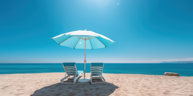 summer beach at sunny day with blue sky and blue ocean