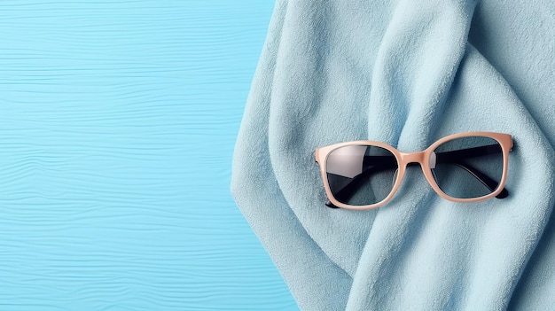 Summer beach towel and sunglasses