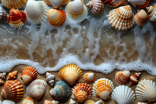 Summer Beach Vibes Seashells at the Shoreline for Coastal Decor Print and Posters