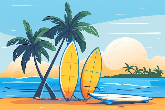 Summer Beachside Surfing and Watersports Competition Background Vector