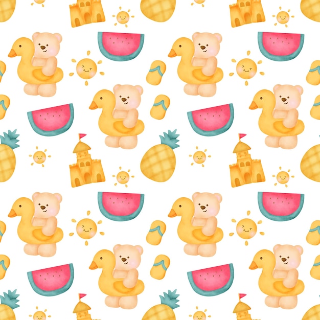 Summer bear seamless pattern