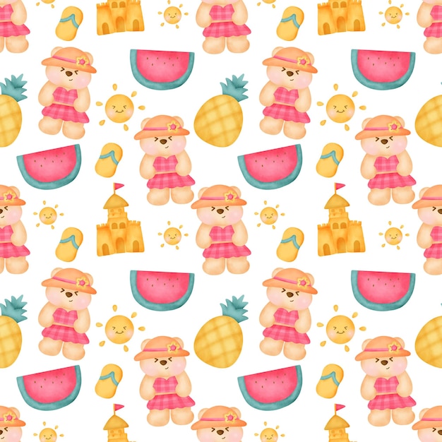 Summer bear seamless pattern