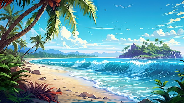 Summer beautiful beach resort with blue sky and white cloud background Generative Ai