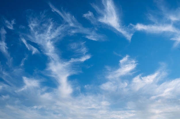 Summer blue sky cirrus clouds gradient light white background Sunny air background Blue landscape in the environment