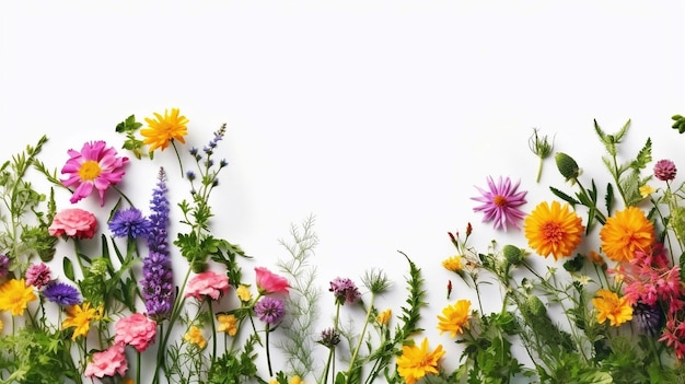 Summer botanical pattern Floral composition of fewerfew erica sage and chrysanthemum flowers