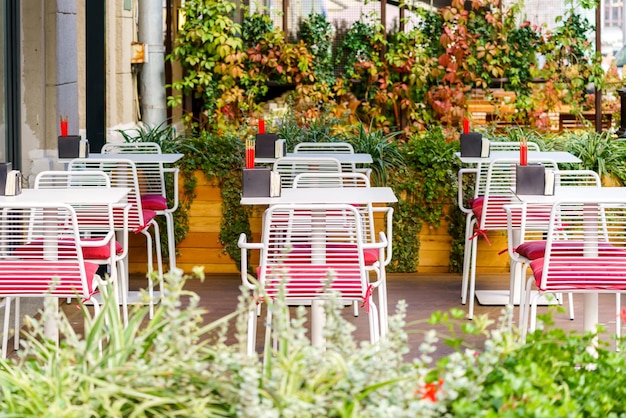 Summer cafe on the street Tables and chairs without people