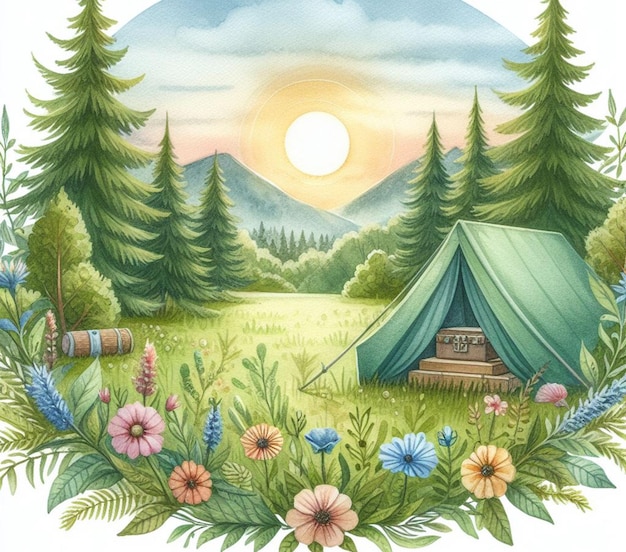 Summer Camping watercolor Background