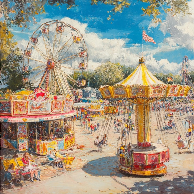 A summer carnival with rides games food stalls and festive decorations