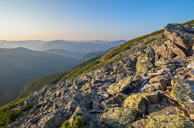 Summer Carpathian mountains evening view Stony Gorgany massif Ukraine