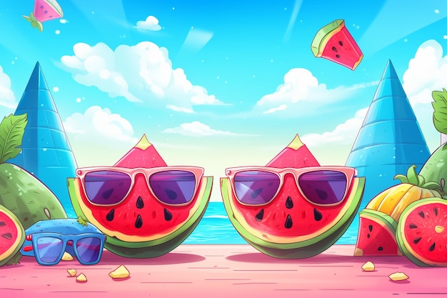 Photo summer cartoon images background and copy space