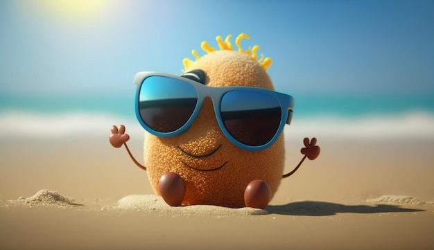 Summer character wearing sunglasses on a tropical beachGenerative AI