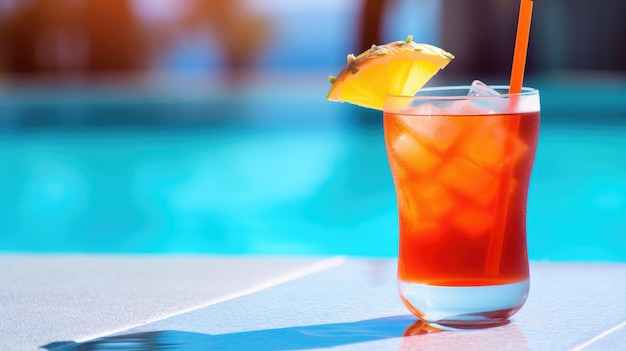 Summer Cocktail on Pool Background Illustration AI GenerativexA