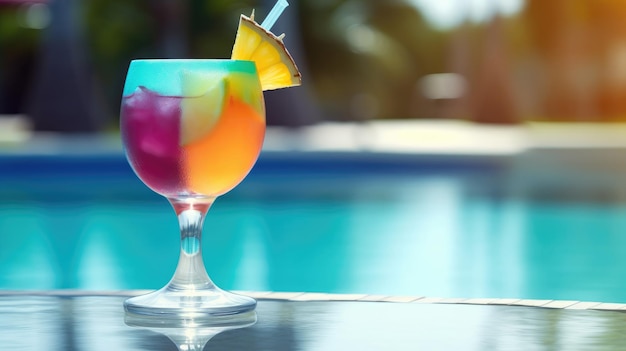 Summer Cocktail on Pool Background Illustration AI GenerativexA