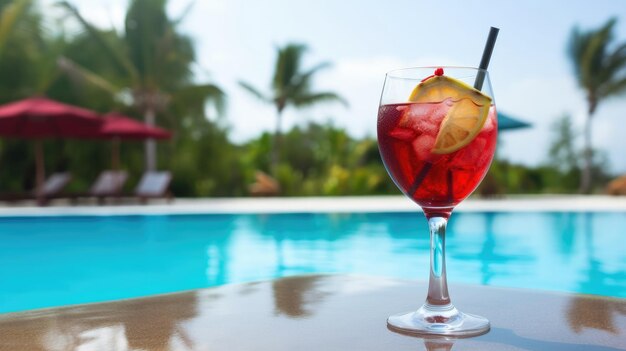 Summer Cocktail on Pool Background Illustration AI GenerativexA