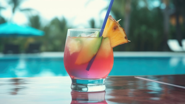 Summer Cocktail on Pool Background Illustration AI GenerativexA