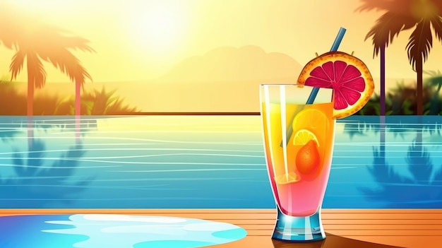 Summer Cocktail on Pool Background Illustration AI GenerativexA