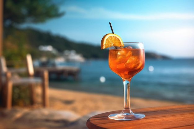 Summer cocktail at sea beach Generative AI