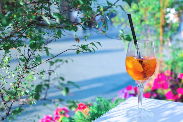 Summer cocktail on the table in the cafe