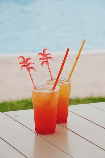 Summer cocktail in the water park on vacation