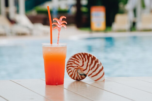 Summer cocktail in the water park on vacation