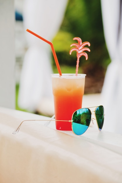 Summer cocktail in the water park on vacation