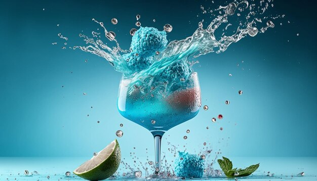 Summer cocktail water splashes light blue background generative AI