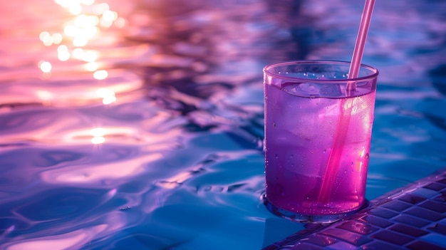 Summer colorful drink on the corner of a pool beautiful vacation background