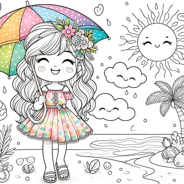 Summer Coloring Pages Beach Background Palm Tree Images