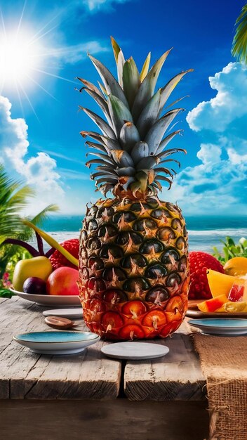 Summer composition with pineapple