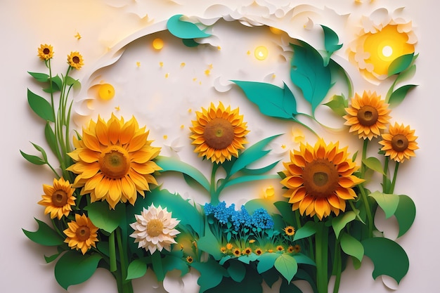 A Summer concept A Captivating Papercut sunflowers Sunflower Symphony Papercut illustration Generative AI