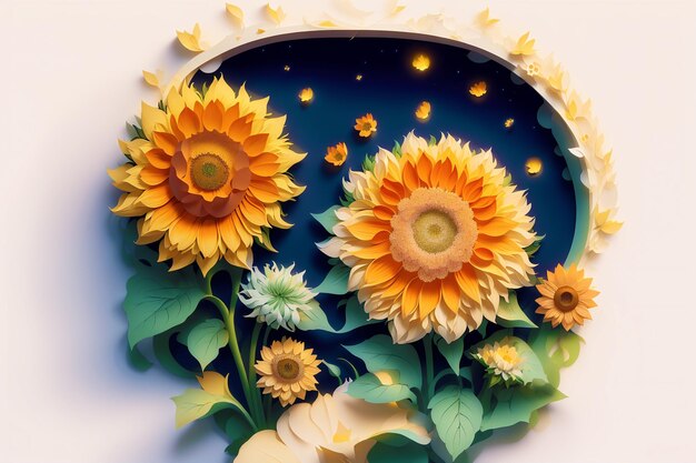 A Summer concept A Captivating Papercut sunflowers Sunflower Symphony Papercut illustration Generative AI