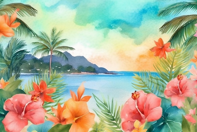 Summer concept watercolor abstract background generative ai