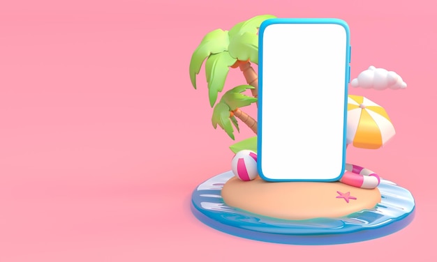 Summer Concept With Mobile 3D Illustration