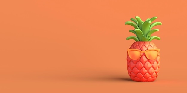 Summer concept with pineapple with sunglasses Copy space 3D illustration