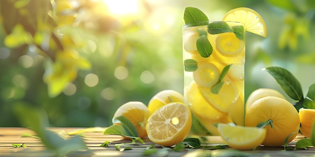 Photo summer cool lemon cold drink background ai generated