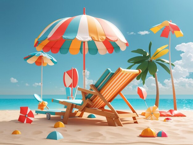 Summer Delights Cute Colors of Umbrellas and Beach Chairs in Tropical Paradise