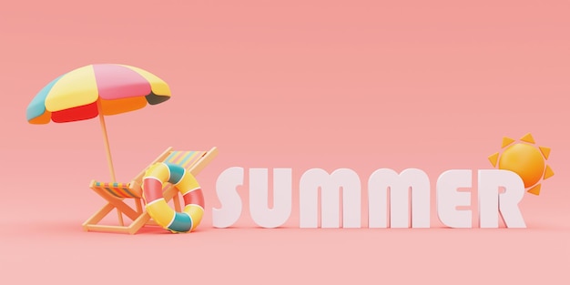 Summer design with colorful summer beach elements3d rendering