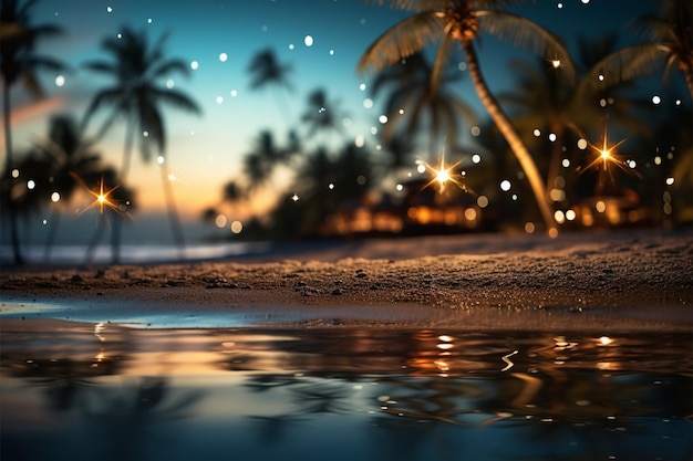 Summer dreamscape Sand palm bokeh backdrop capture vacation essence with space