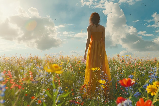 Summer dress in a field of flowers