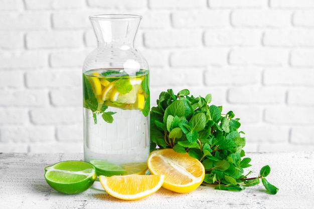 Summer drink. Traditional lemonade with lemon mint