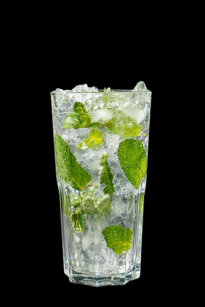 Summer drink with lime and mint isolated black