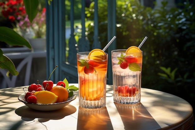 Summer Drinks Still Life with Fresh Fruit Ornaments