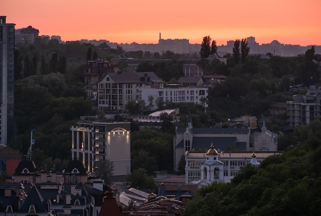 Summer evening after sunset picturesque Kyiv city view Ukraine