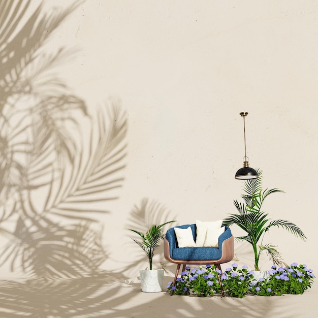 Summer Exterior With Furniture Vintage Style Background for advertising in nature and summer scene.