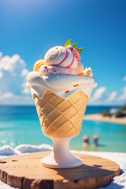 Summer favorite ice cream cone is delicious Creamy Sorbet Cool gourmet wallpaper background