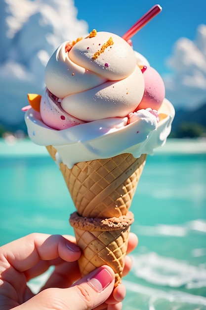 Summer favorite ice cream cone is delicious Creamy Sorbet Cool gourmet wallpaper background