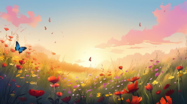 Summer field background Illustration AI GenerativexA