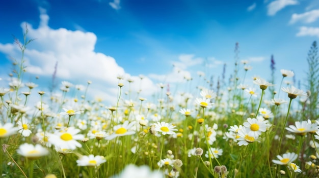 Summer field with daisy flowers Illustration AI GenerativexA