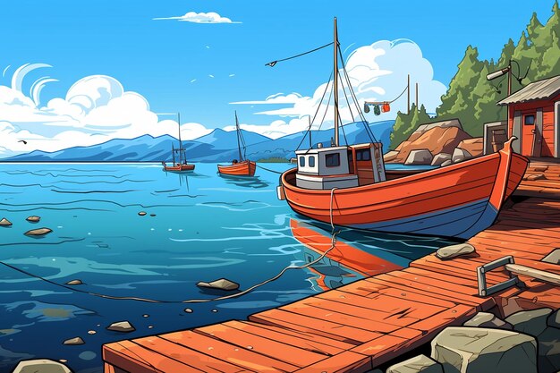 Summer Fishing at Pier Background Vector