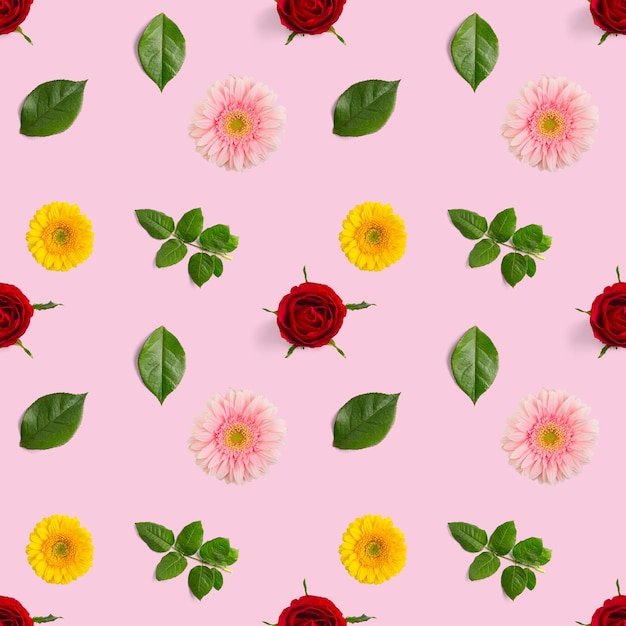 Summer flowers seamless pattern Gerbera and rose pattern